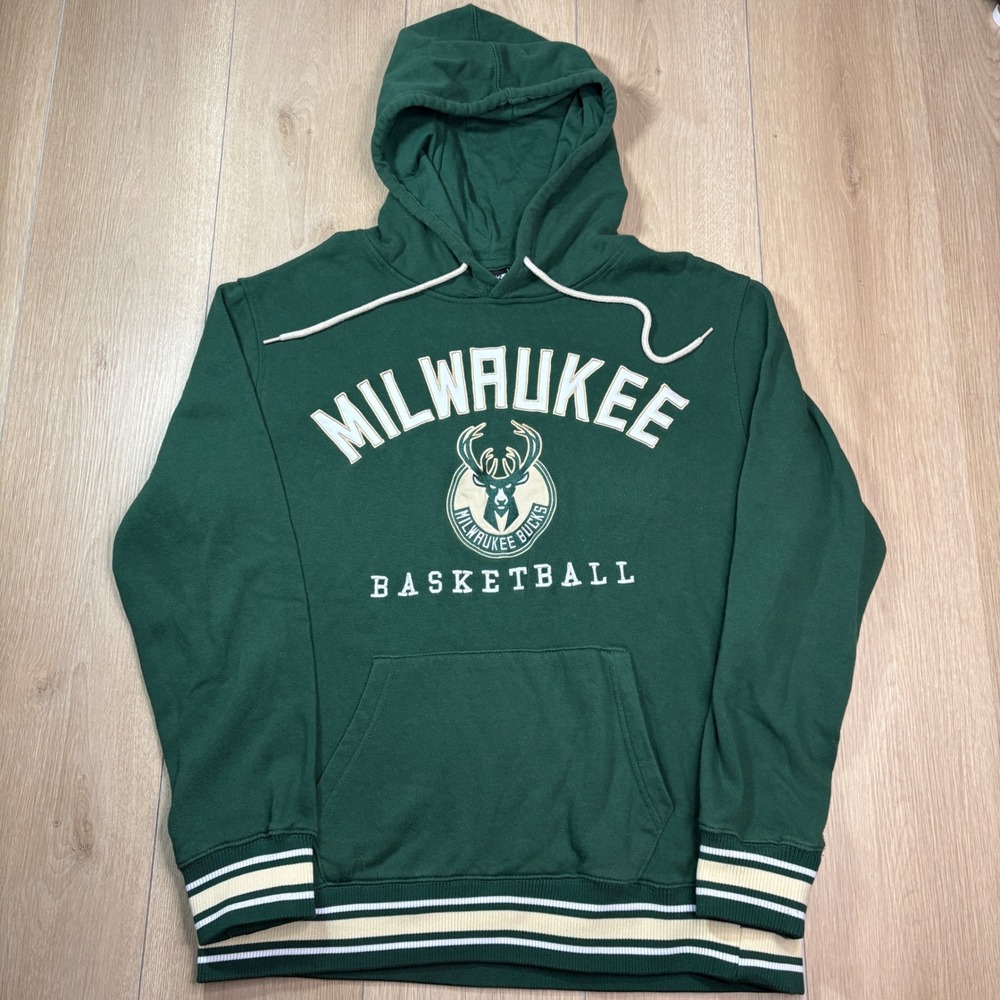 Milwaukee Bucks Hoodie Embroidered Medium Green Hooded Pullover Sweatshirt NBA